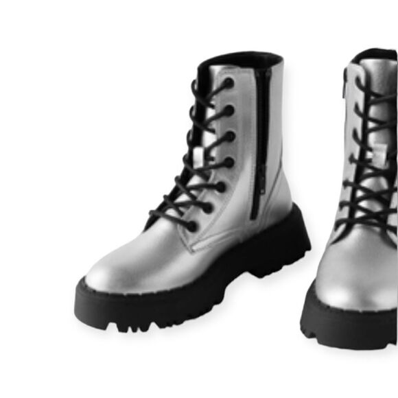 ZARA Kids | Silver | METALLIC ANKLE BOOTS - Picture 4 of 9